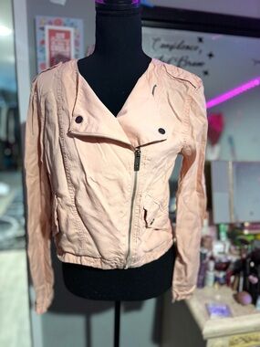 Sanctuary Light Pink Asymmetrical Zip Bomber Jacket